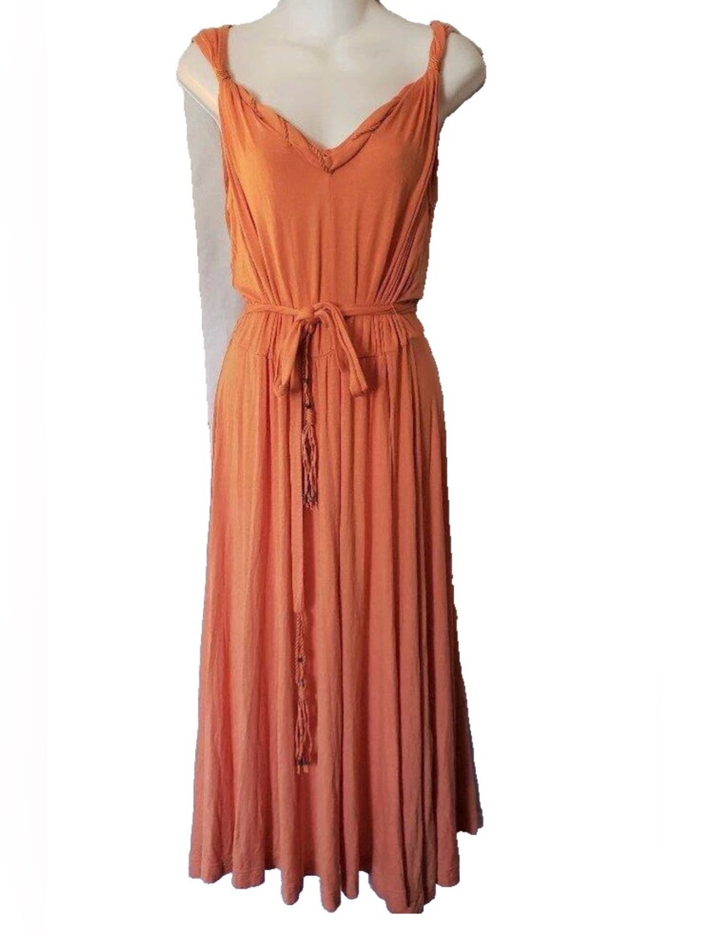 Elie Tahari Janice V-Neck Belted Jersey Midi Dress with Braided Neckline